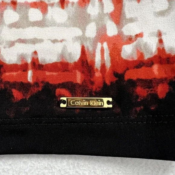 Calvin Klein Red Black Abstract Stripe Print Pleated Neckline Sleeveless Top XL - Picture 4 of 7